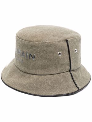 Balmain B-Army logo-print piped-trim bucket hat - Green