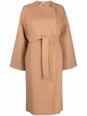 Nº21 long-sleeve tied-waist coat - Brown