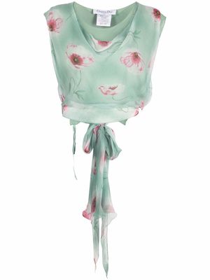 Christian Dior 2003 pre-owned floral-print side-slit silk blouse - Green
