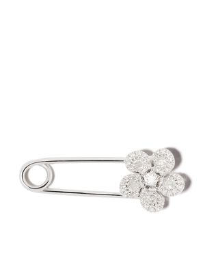 David Morris 18kt white gold Miss Daisy Flower diamond safety pin brooch