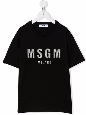 MSGM Kids glitter logo-print cotton T-shirt - Black