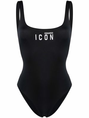 Dsquared2 slogan-print two-tone swimsuit - Black