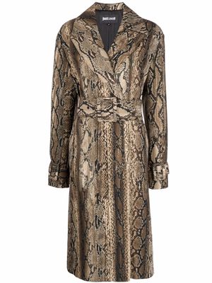 Just Cavalli snakeskin-print belted trench coat - Brown