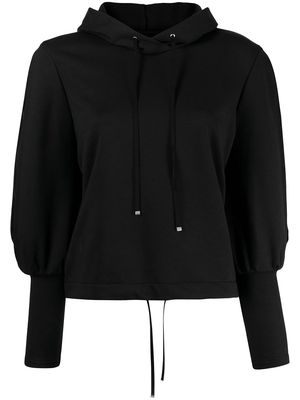 Shanshan Ruan pleated-detail balloon-sleeves hoodie - Black