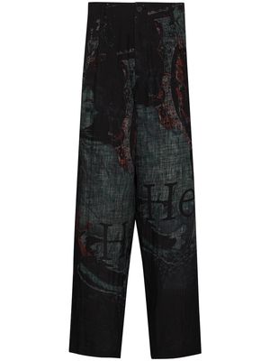 Yohji Yamamoto printed wide-leg trousers - Black