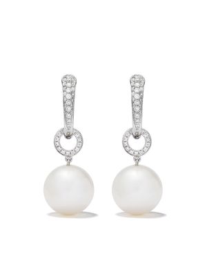 Kiki McDonough 18kt white gold Pearl Ball drop and diamond tapered hoop earrings