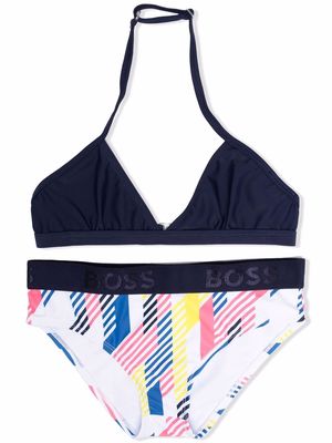 BOSS Kidswear logo-waistband bikini set - Blue
