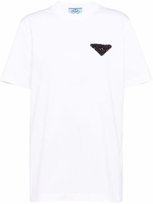 Prada triangle-logo crystal-embellished T-shirt - White