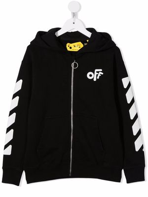 Off-White Kids side stripe zip hoodie - Black