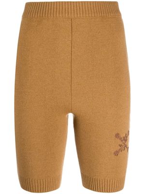 Off-White embroidered floral Arrows motif knitted shorts - Brown