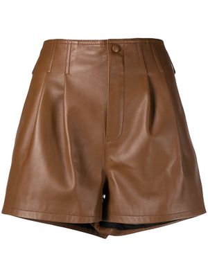 Saint Laurent pleated high-rise shorts - Brown