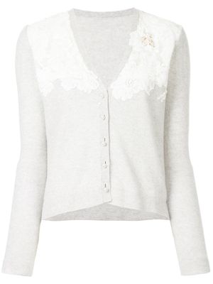 Onefifteen floral lace patch V-neck cardigan - Grey