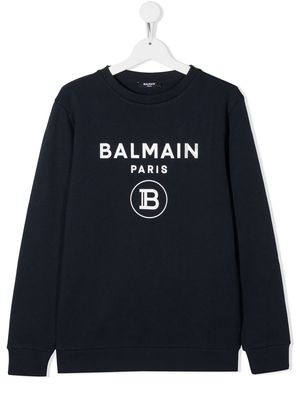 Balmain Kids logo-print cotton sweatshirt - Blue