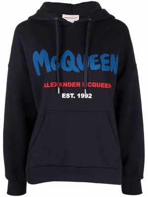 Alexander McQueen logo-print pullover hoodie - Blue