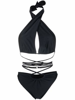 Noire Swimwear lattice-strap halterneck swimsuit - Black