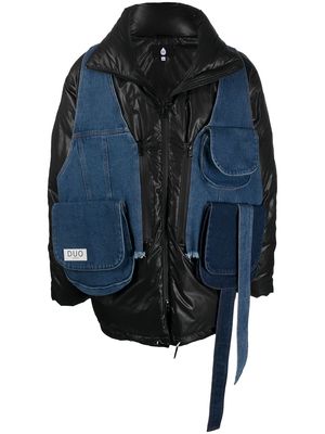 DUOltd denim-detailed puffer jacket - Black