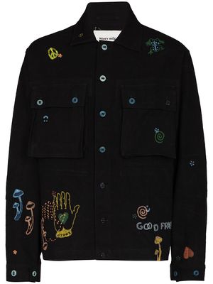 STORY mfg. Helix embroidered-motif shirt jacket - Black