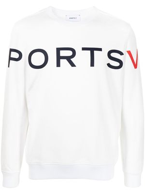 Ports V logo-print long-sleeved sweater - White