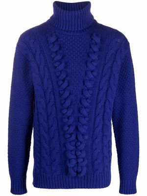 Les Hommes cable knit roll neck jumper - Blue