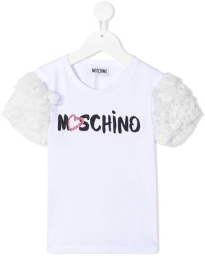 Moschino Kids tulle ruffle-sleeve T-shirt - White