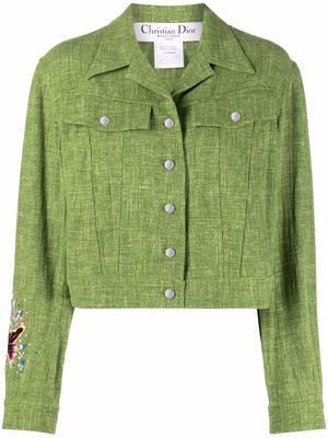 Christian Dior 1990s pre-owned embroidered motif cropped jacket - Green