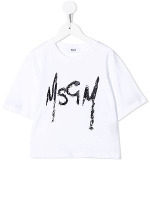 MSGM Kids logo-print cropped T-shirt - White
