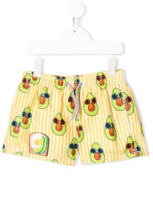 MC2 Saint Barth Kids avocado print striped swim shorts - Yellow