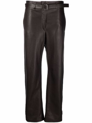 Lemaire belted-waist leather trousers - Brown