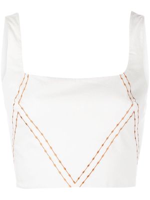 Le Sirenuse embroidered-stripe cropped top - White