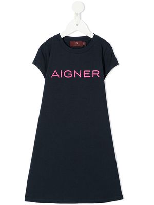 Aigner Kids logo-embroidered T-shirt dress - Blue