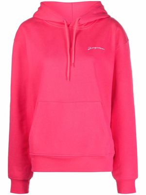 Jacquemus logo-embroidered cotton hoodie - Pink