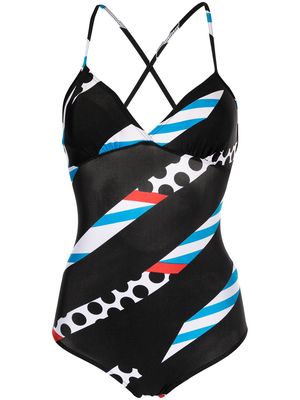 Christian Dior 1990s pre-owned printed stripes swimsuit - Black
