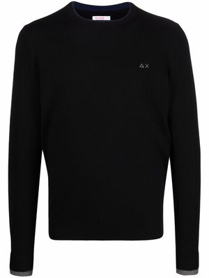 Sun 68 fine-knit embroidered-logo jumper - Black