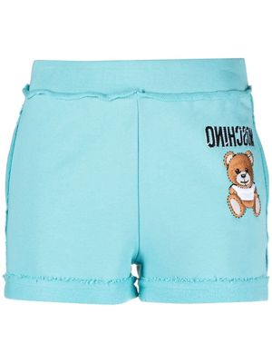 Moschino Teddy motif embroidered track shorts - Blue