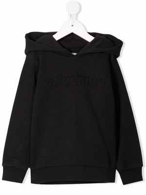 Woolrich Kids debossed-logo cotton-blend hoodie - Black