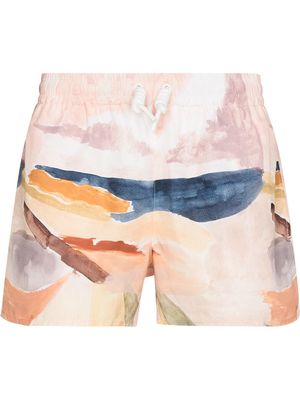 COMMAS Shoreline landscape-print swim shorts - Neutrals