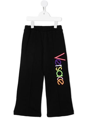 Versace Kids logo-embroidered wide-leg sweatpants - Black