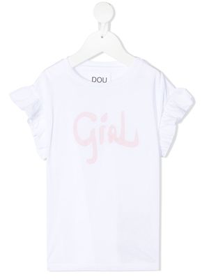 Douuod Kids slogan-print ruffled T-shirt - White