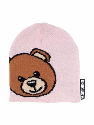 Moschino Kids teddy bear-print beanie - Pink