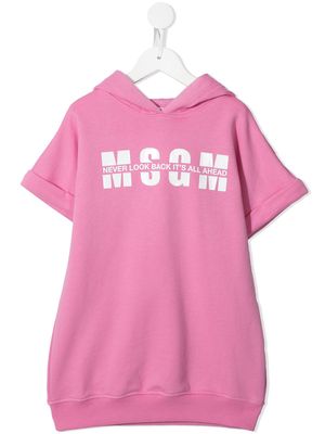 MSGM Kids logo print hooded dress - Pink