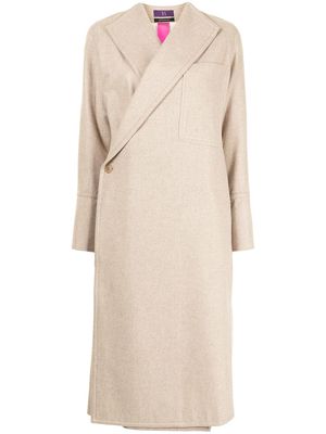 Y's asymmetric front wool coat - Brown