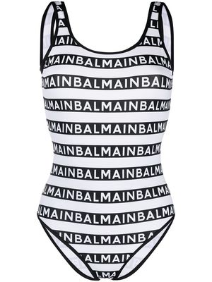 Balmain logo pattern swimsuit - White