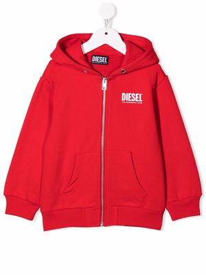 Diesel Kids logo-print zip-up hoodie - Red