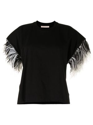 Christopher Kane feather-trim cotton T-shirt - Black