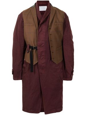 Kolor waistcoat-detail single-breasted coat - Brown