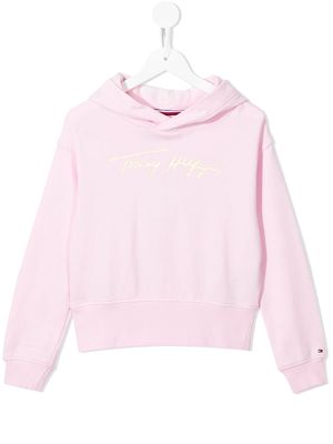 Tommy Hilfiger Junior autograph-print cotton hoodie - Pink