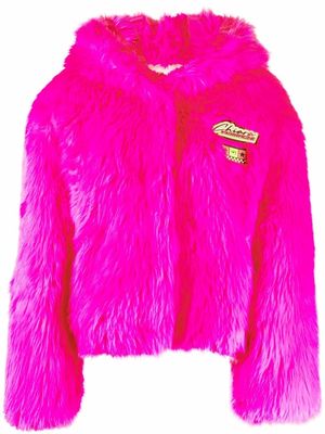 Chiara Ferragni faux-fur logo-patch hooded jacket - Pink