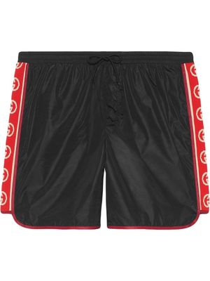 Gucci Nylon swim shorts with logo stripe - Black