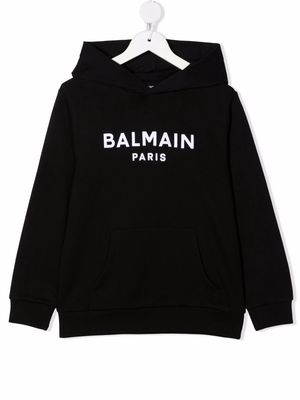 Balmain Kids logo-print cotton hoodie - Black