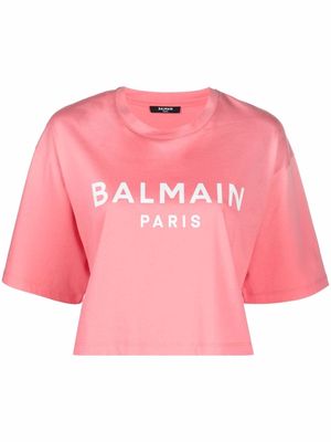 Balmain cropped logo-print T-shirt - Pink
